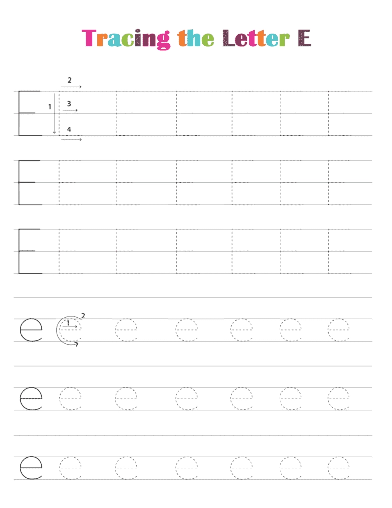Free Printable Alphabet Tracing Worksheets PDF Letter E