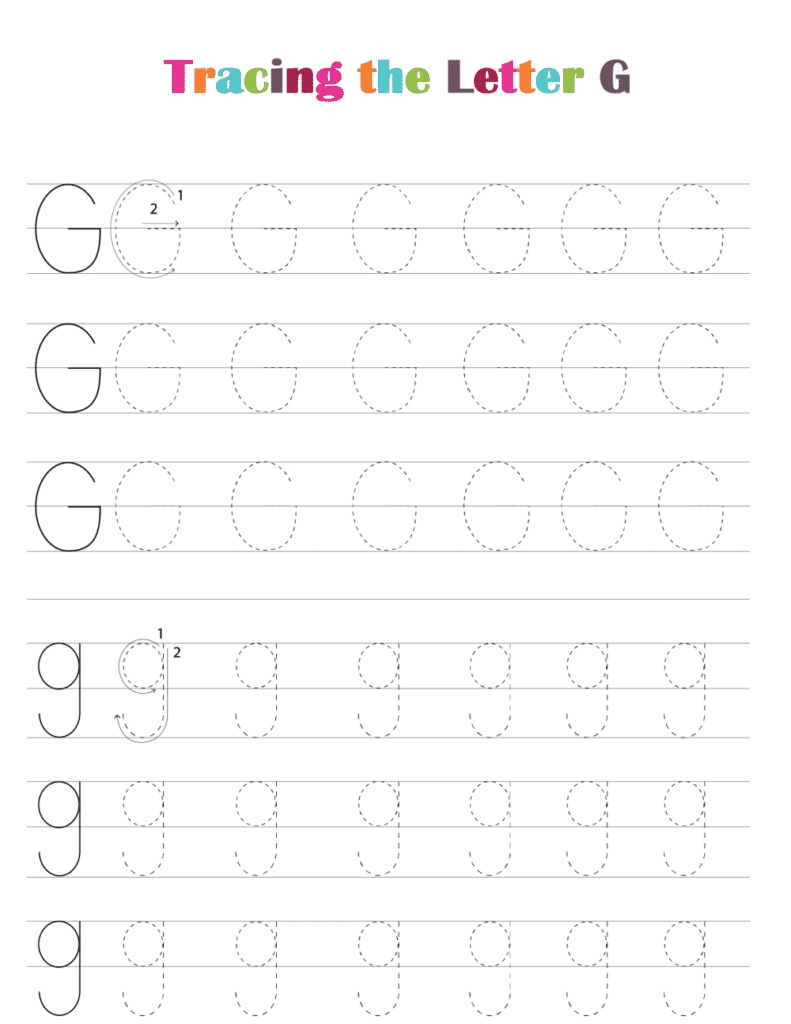 Free Printable Alphabet Tracing Worksheets PDF Letter G