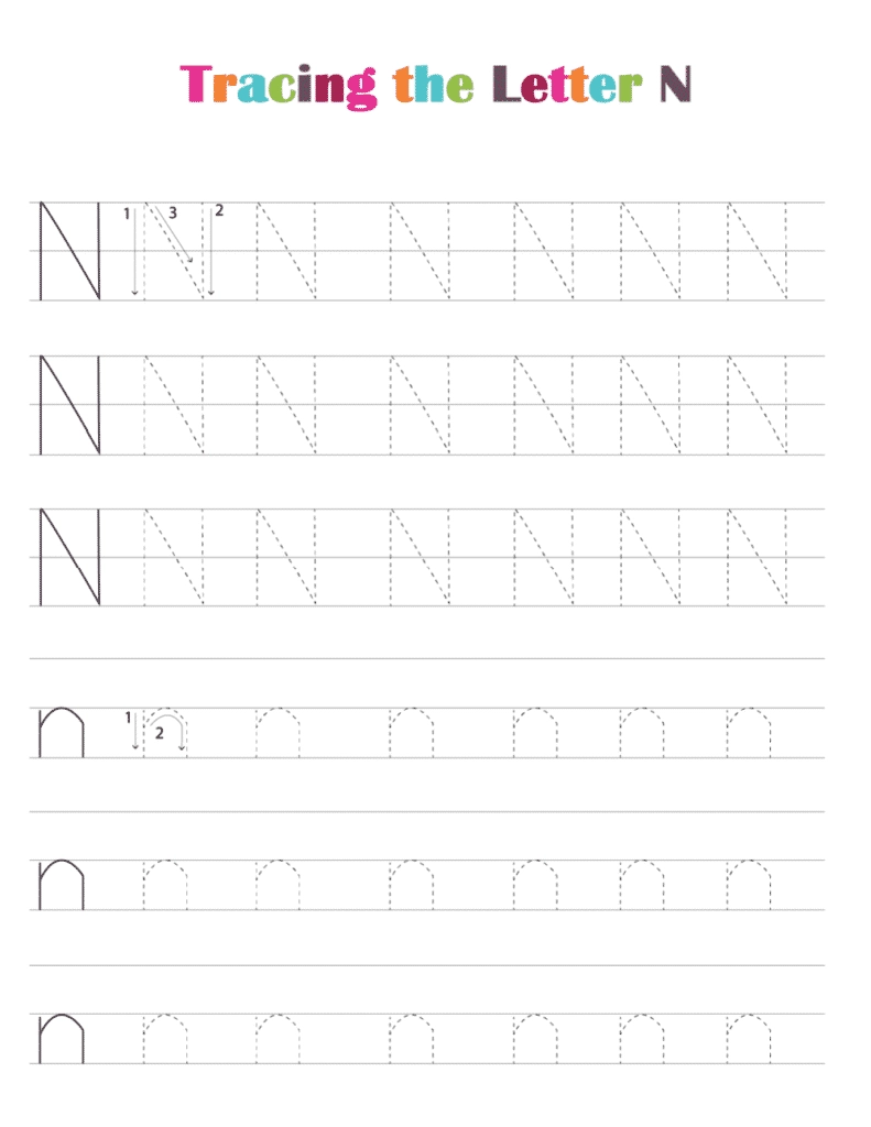 Free Printable Letter N Tracing Worksheets