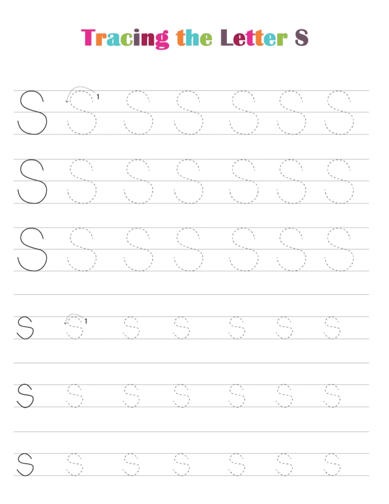 Free Printable Alphabet Tracing Worksheets PDF Letter S