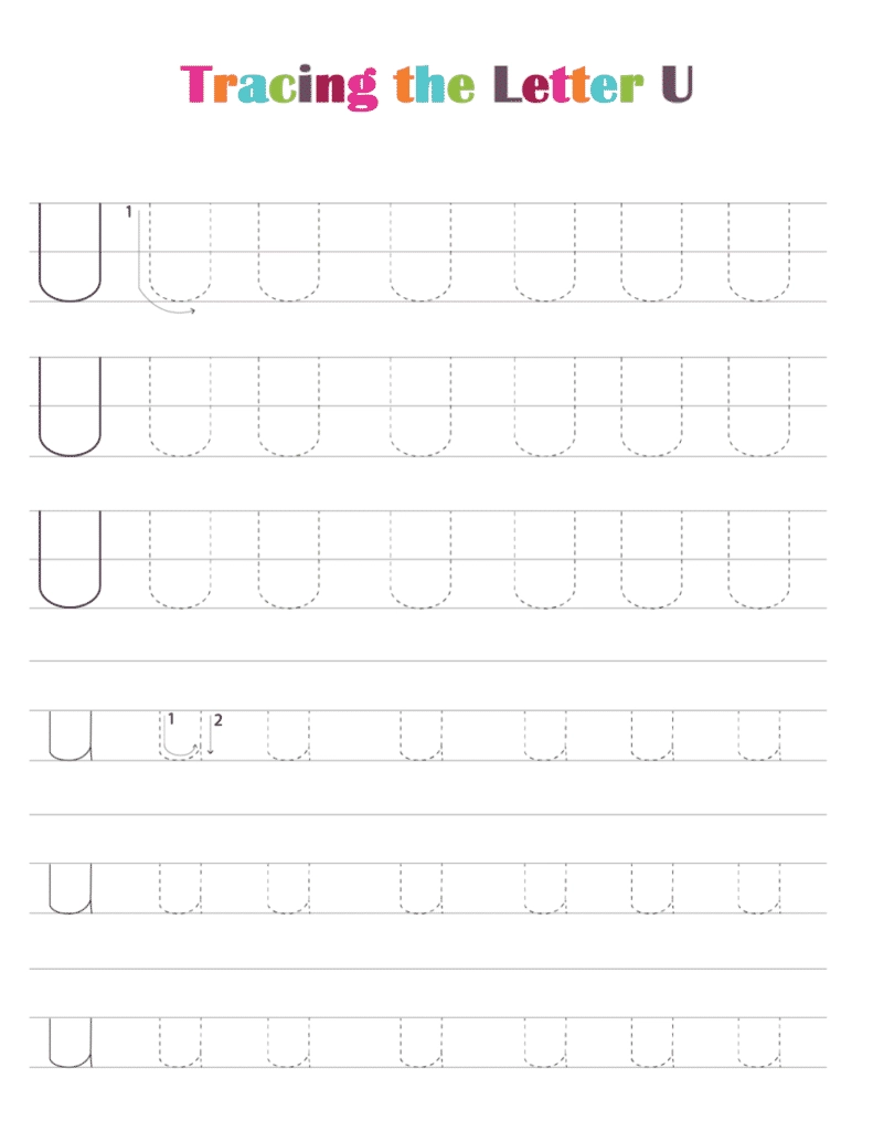 Free Printable Alphabet Tracing Worksheets PDF Letter U