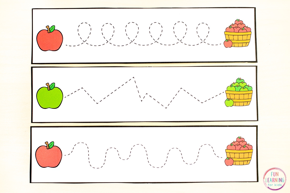 Free Printable Apple Fine Motor Tracing Strips For Pre Writing 