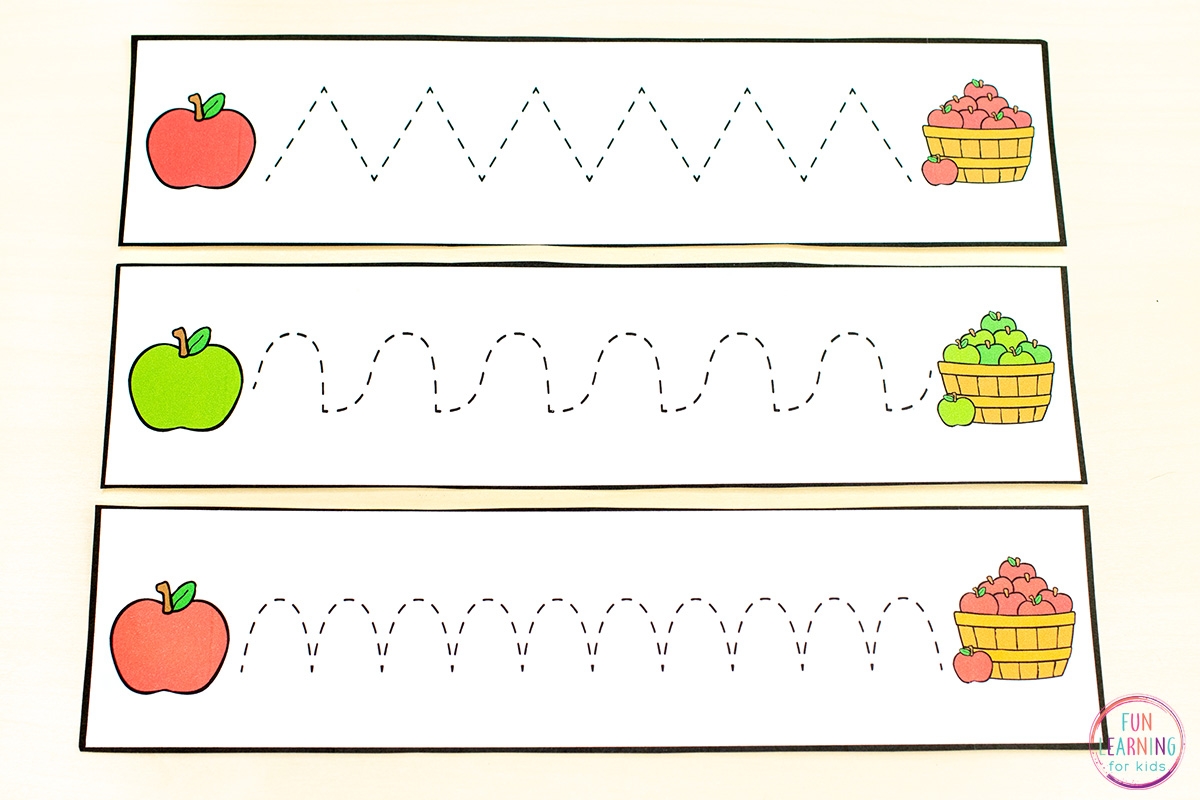 Free Printable Apple Fine Motor Tracing Strips For Pre Writing 