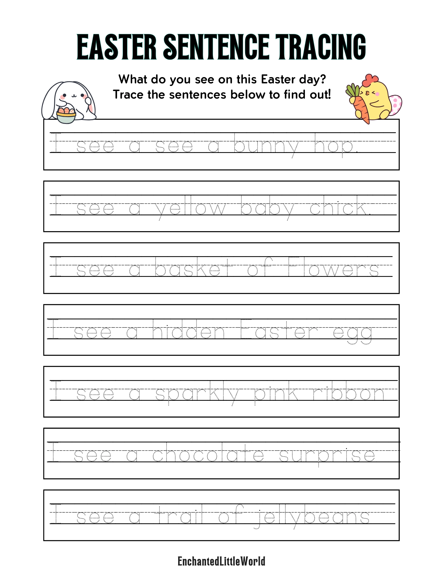 Free Printable Easter Sentence Tracing Enchanted Little World