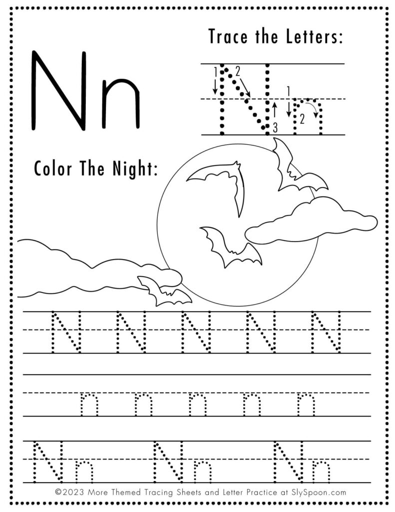 Free Printable Halloween Themed Letter N Tracing Worksheet Sly 