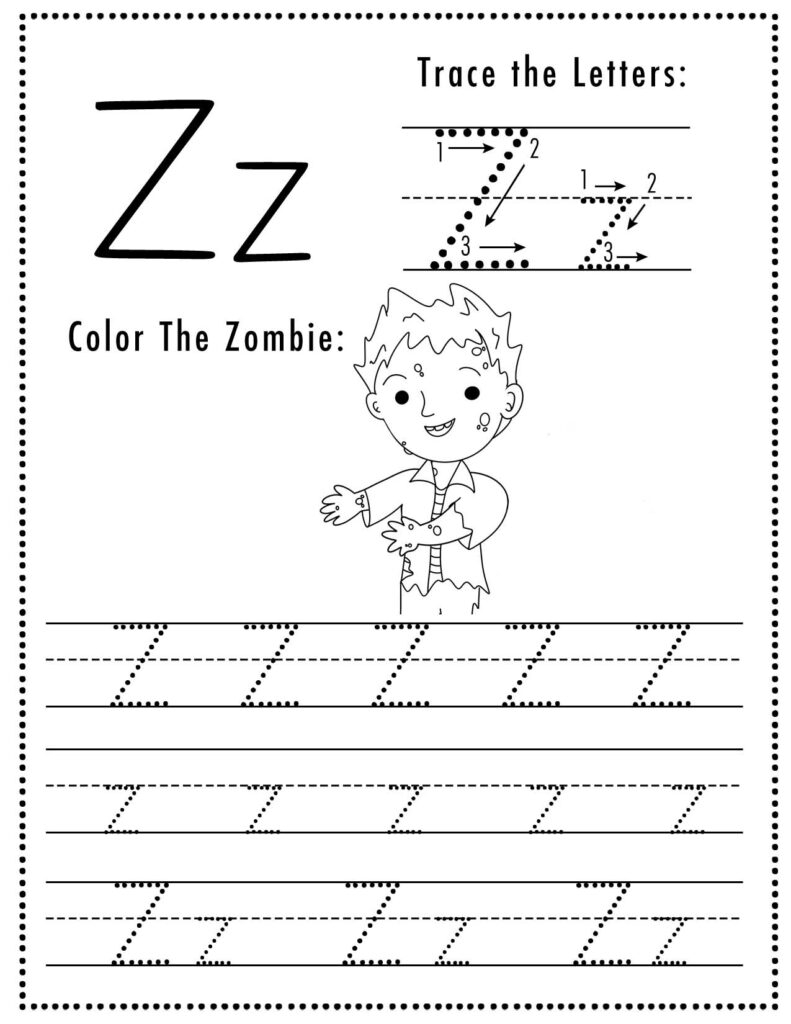 Free Printable Halloween Themed Letter Z Tracing Worksheet Sly 