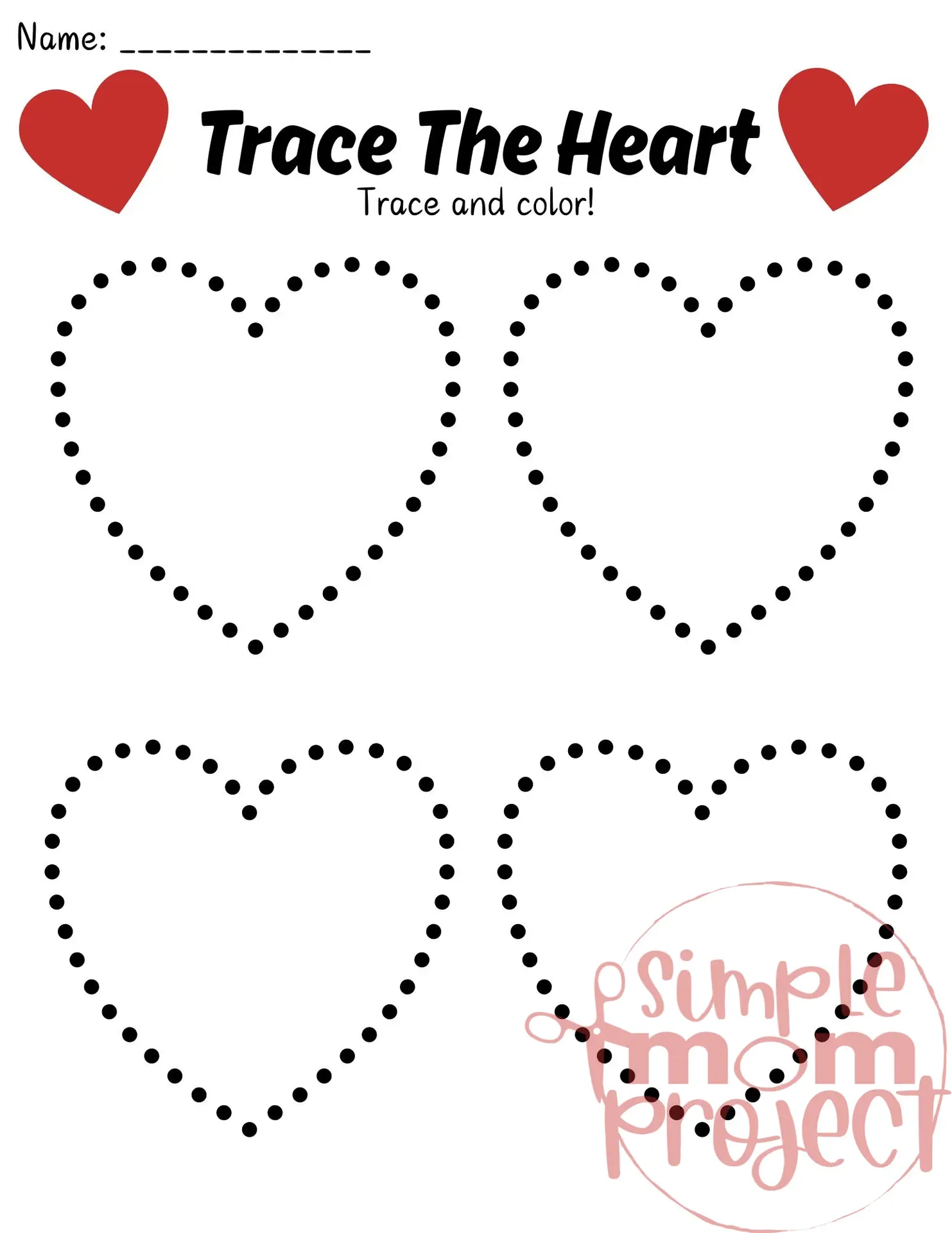 Free Printable Heart Tracing Worksheet For Kids Simple Mom Project