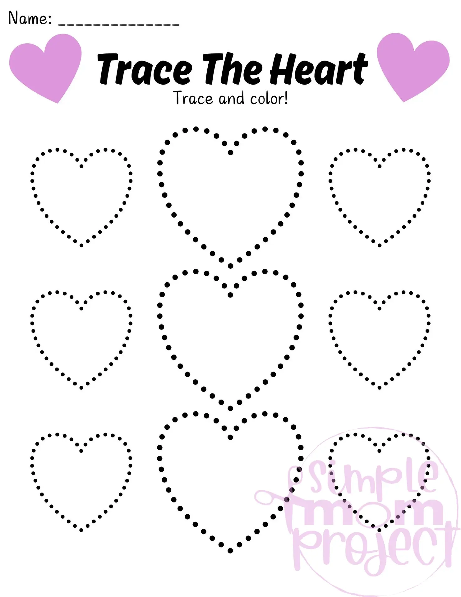 Free Printable Heart Tracing Worksheet For Kids Simple Mom Project