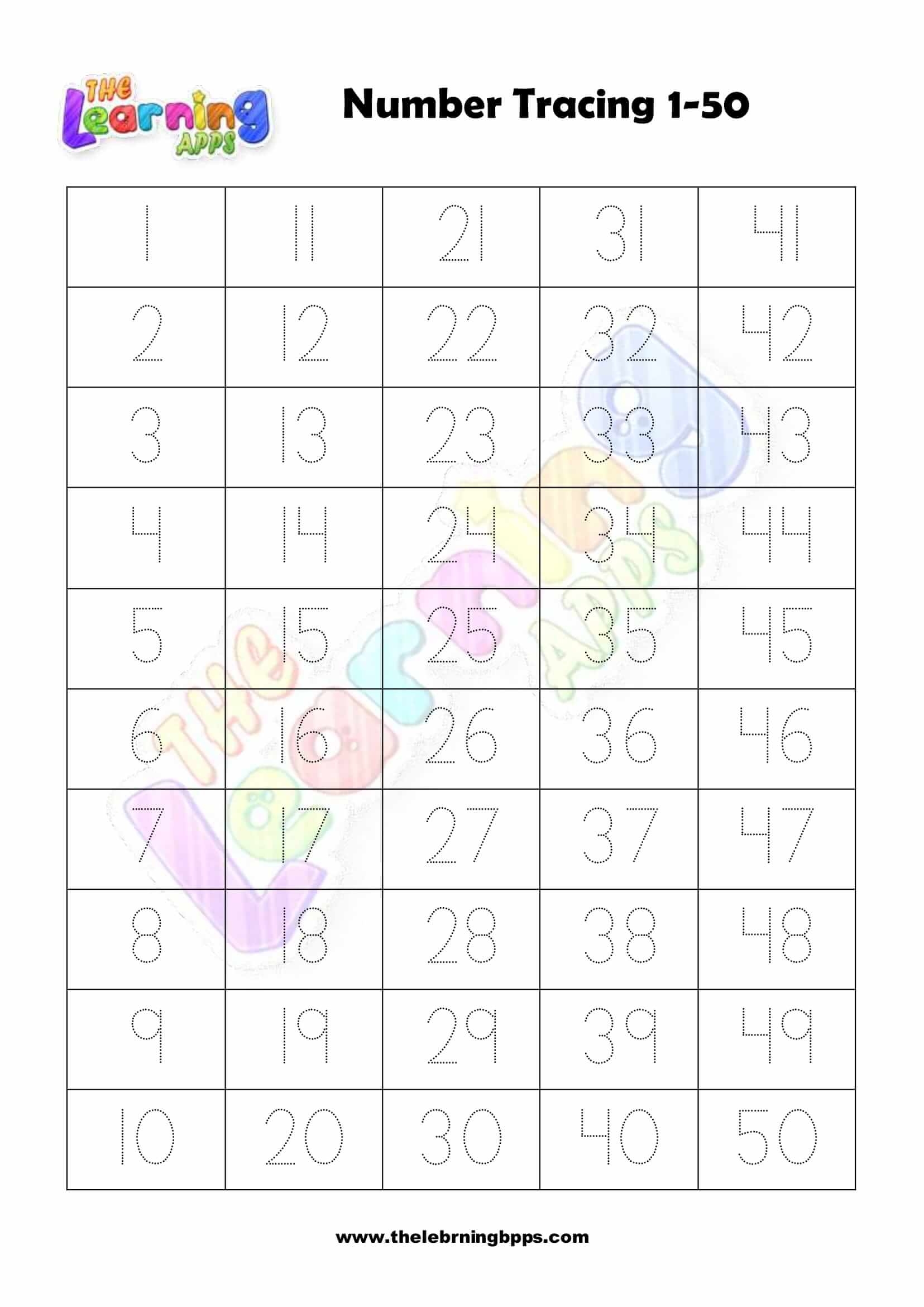 Free Printable Number Tracing 1 50 Worksheet For Kids Free Printable Number Tracing 1 50 Worksheet For Kids