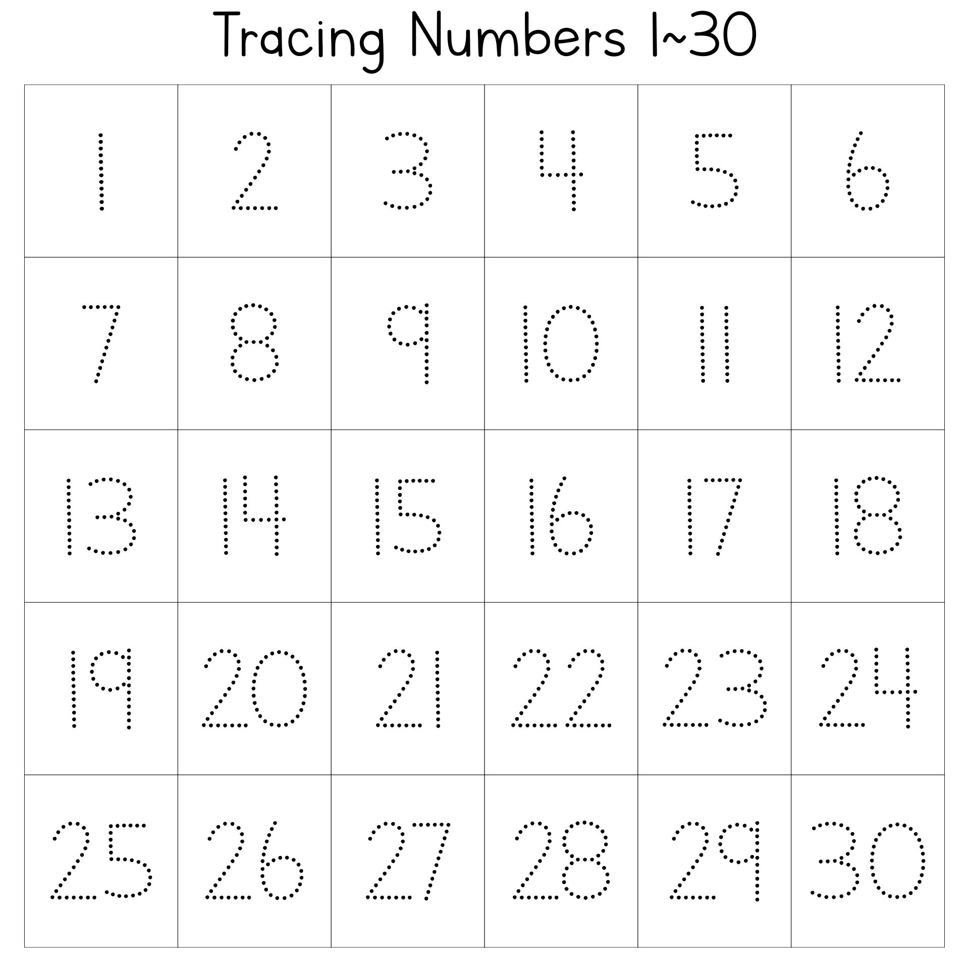 Free Tracing Numbers 1 30 Worksheets