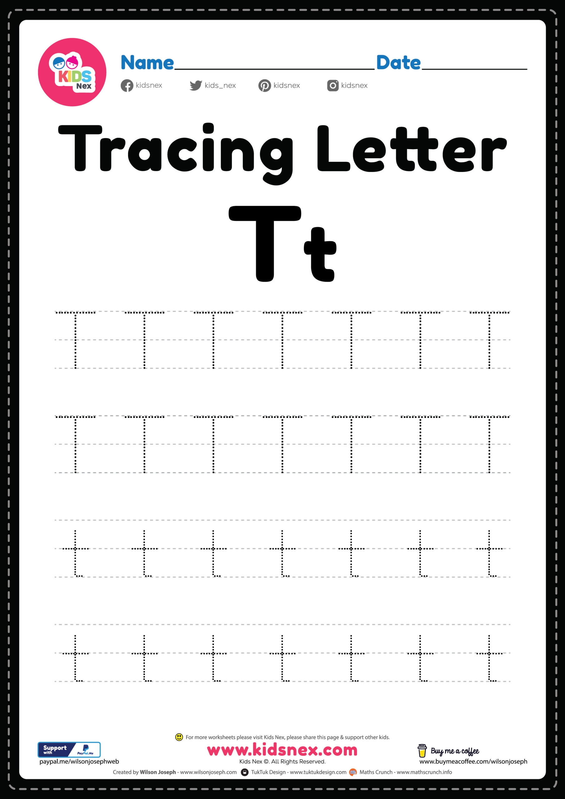 Letter T Tracing Worksheets