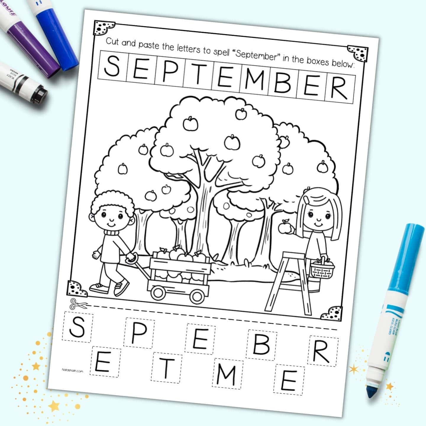 Free Printable September Cut And Glue Worksheet The Artisan Life