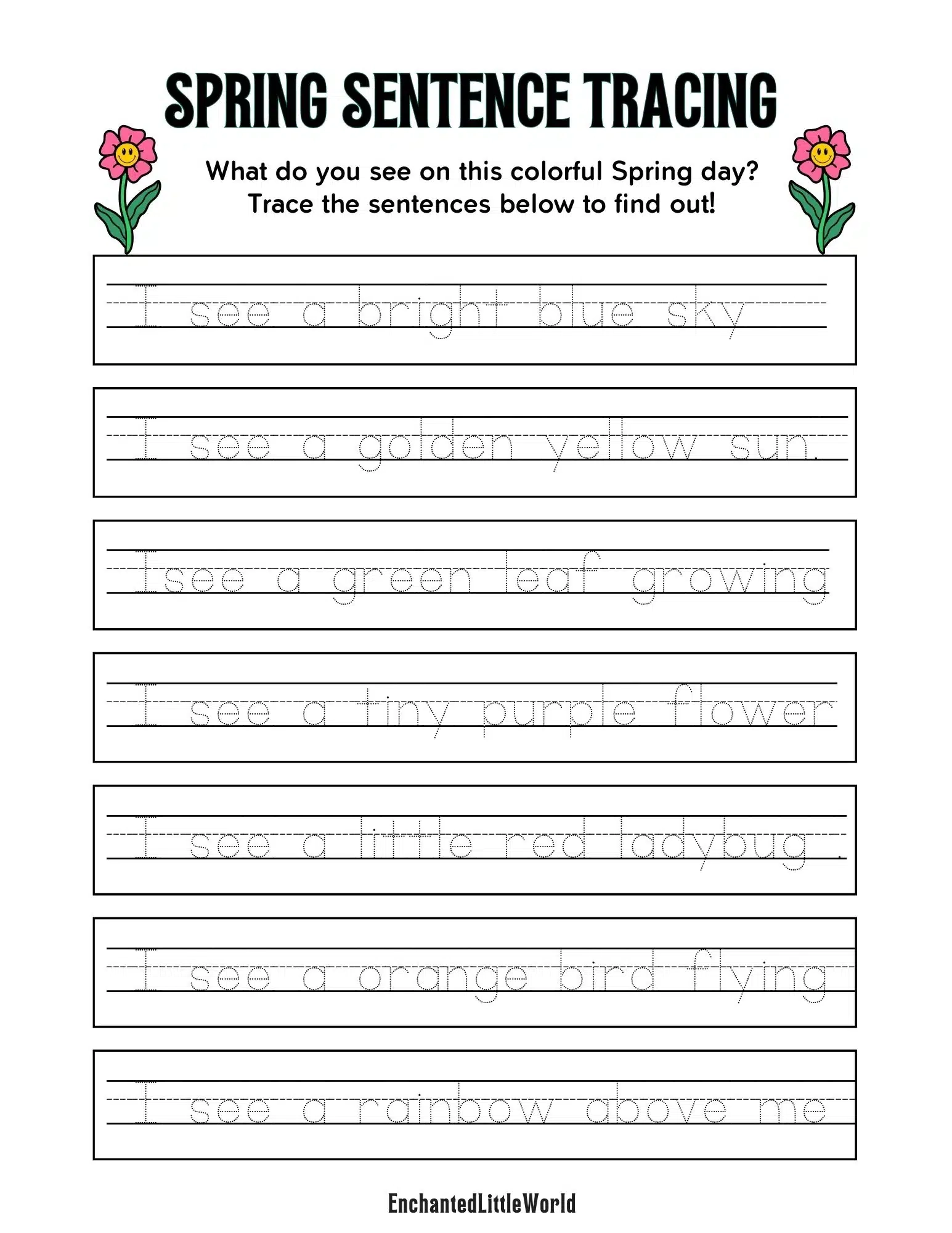 Free Printable Spring Tracing Enchanted Little World