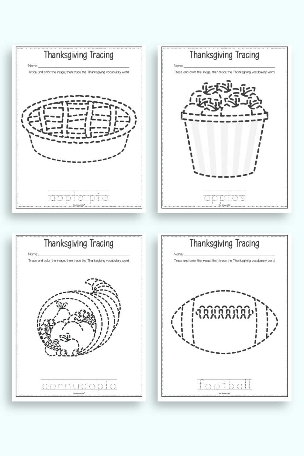 Free Printable Thanksgiving Tracing Worksheets The Artisan Life