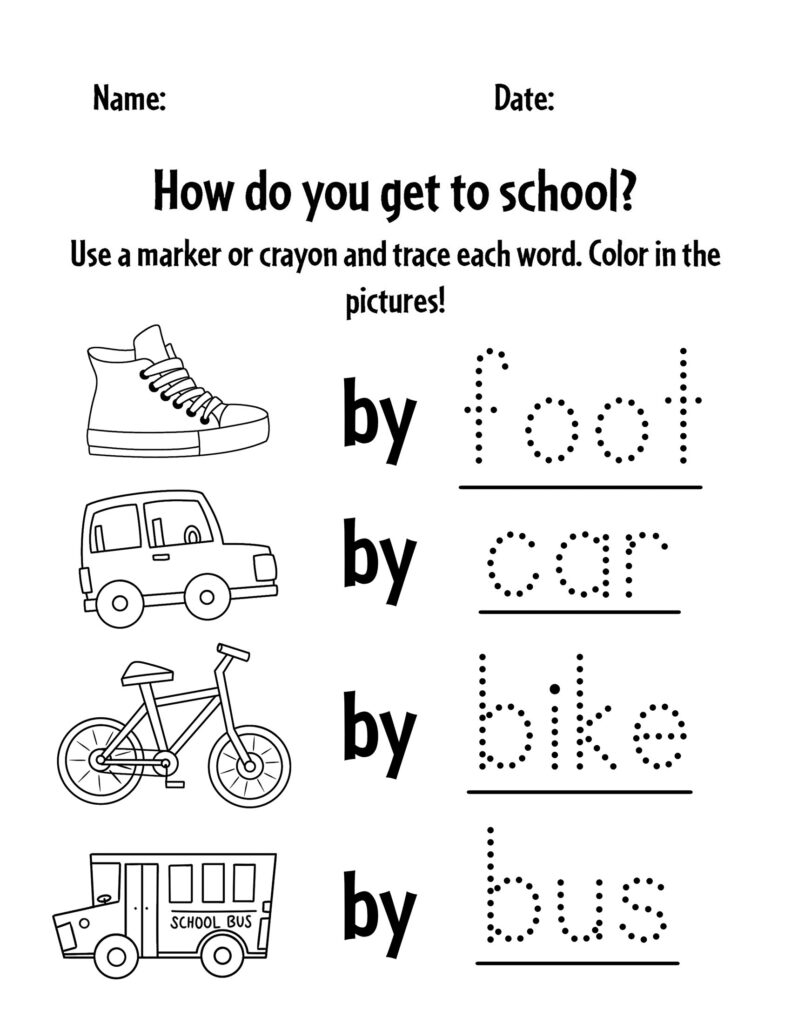 Transportation Tracing Worksheets