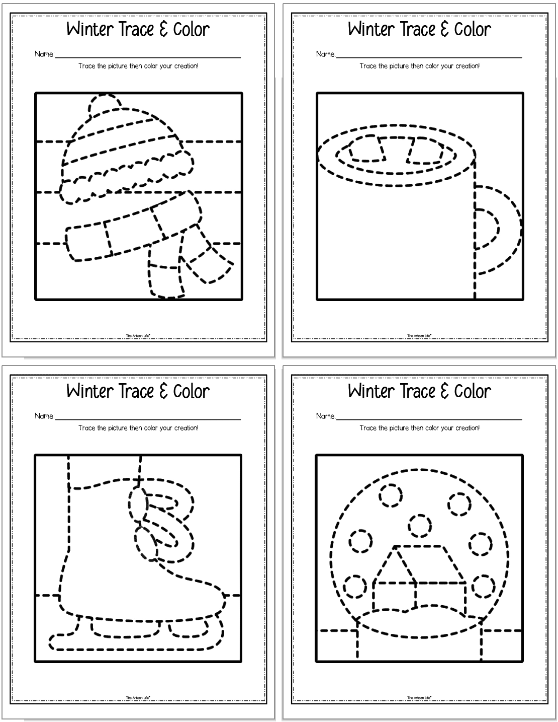 Free Printable Winter Trace amp Color Worksheets The Artisan Life