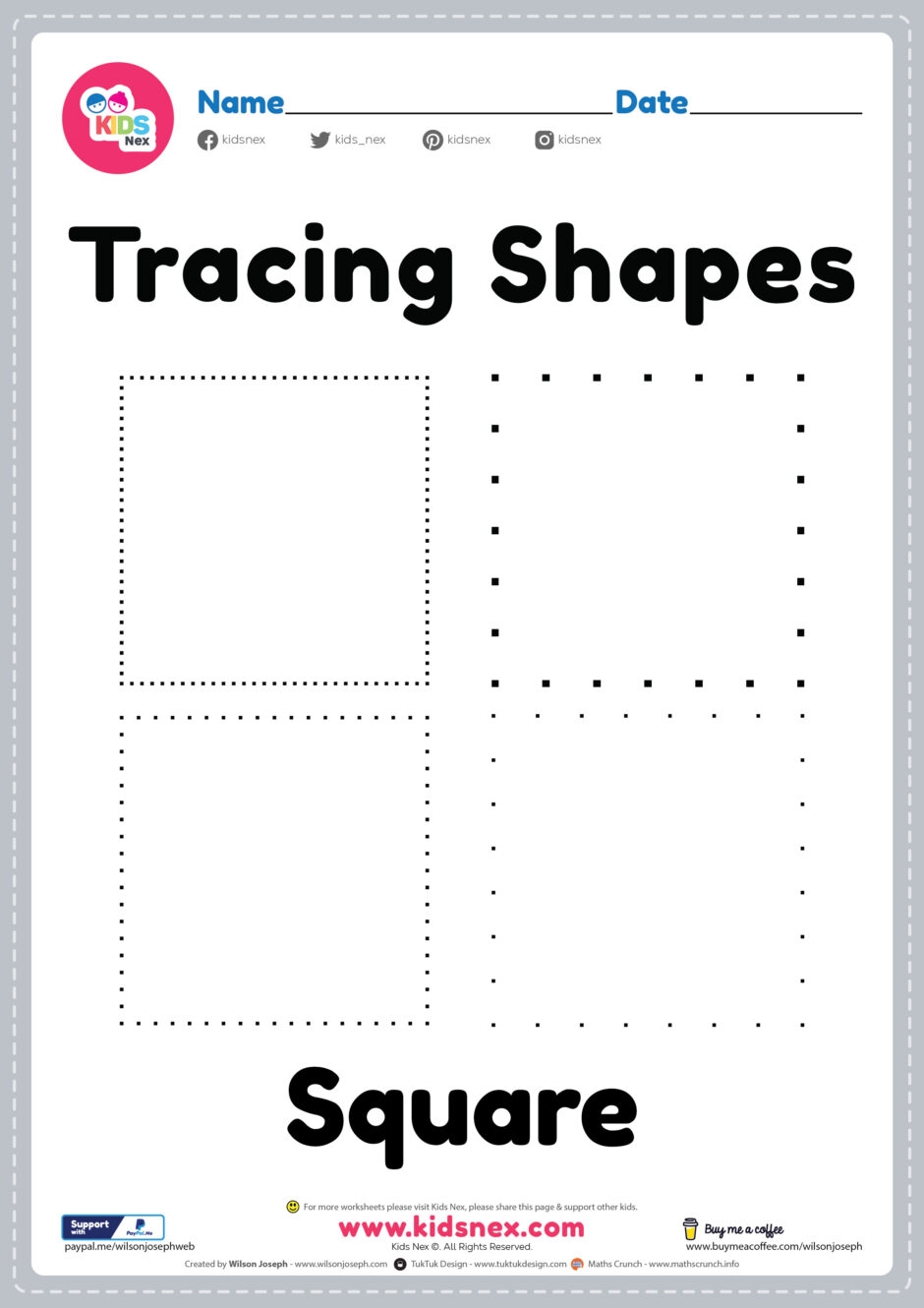 Kindergarten Shape Tracing Worksheets