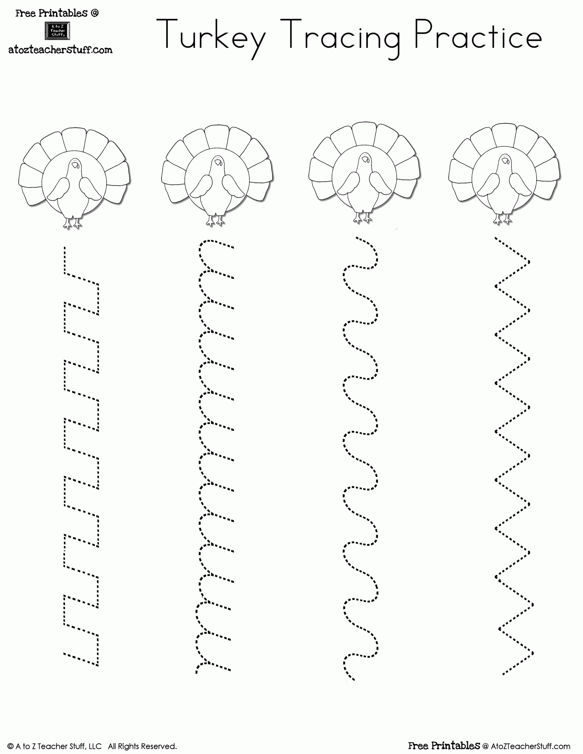 Free Turkey Tracing Practice Worksheet A To Z Teacher Stuff