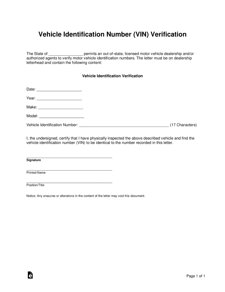 Free VIN Verification Form PDF Word EForms Free VIN Verification Form PDF Word EForms