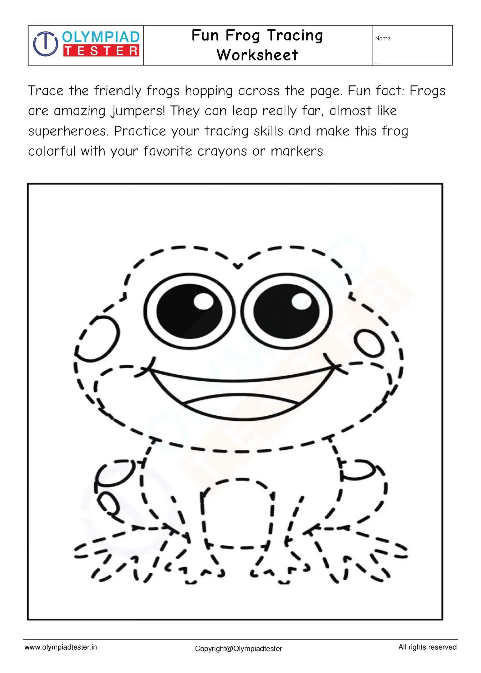Fun Frog Tracing Worksheet Olympiad Tester