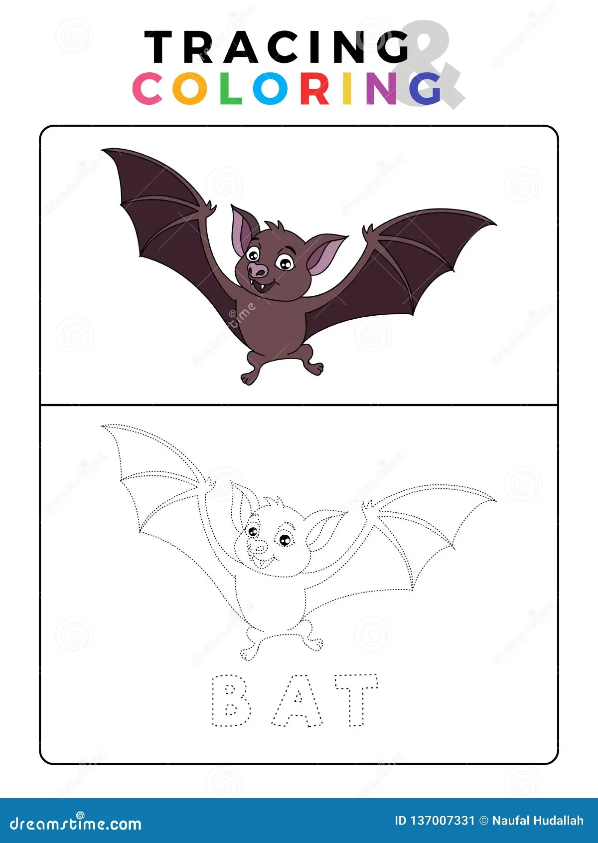 Funny Bat Tracing And Coloring Book With Example Preschool 