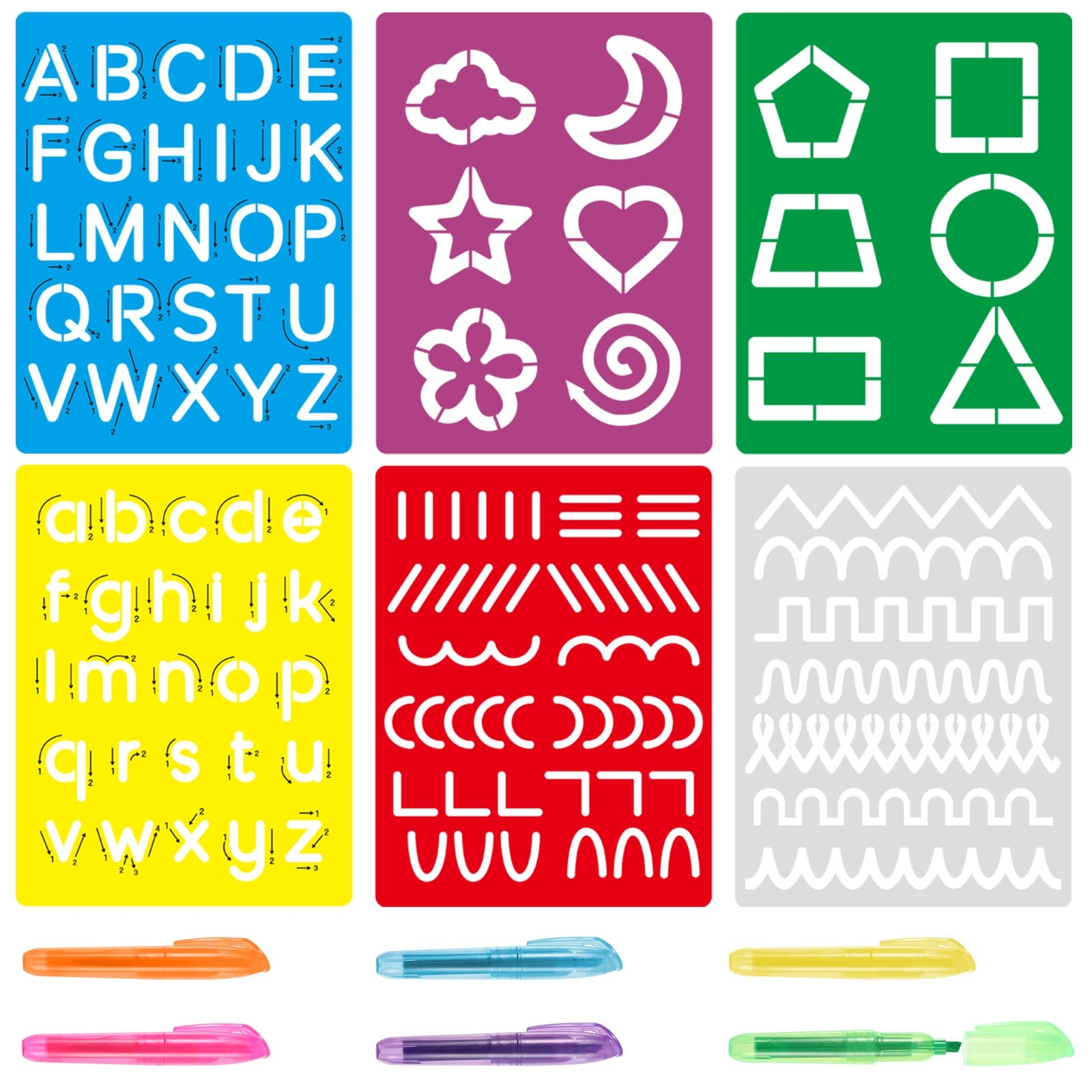 Fuutreo 12 Pieces Preschool Alphabet Tracing Stencil Set For Kids 
