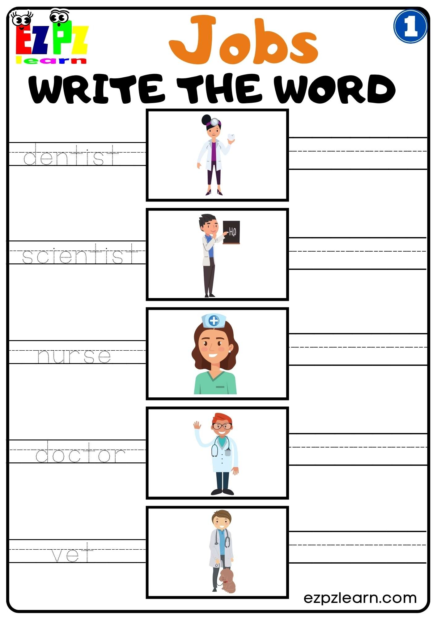 G1 Jobs Write The Word Worksheet For K5 And ESL Students Free PDF 