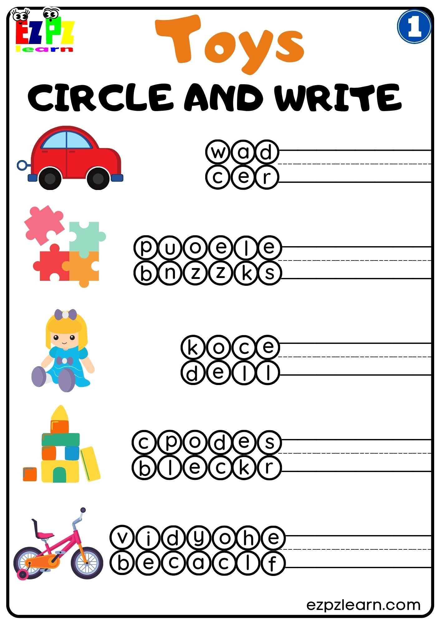 Toys Tracing Worksheet
