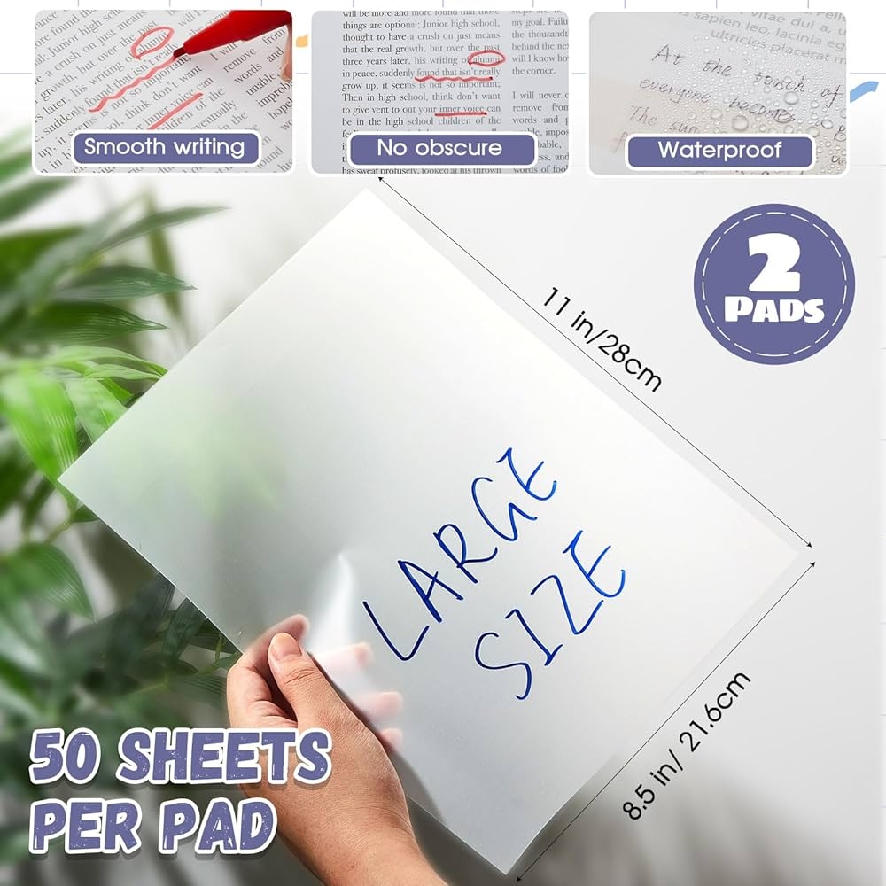 Gueevin 8 5 X 11 Inch Transparent Sticky Notes 100 Sheets Extra 
