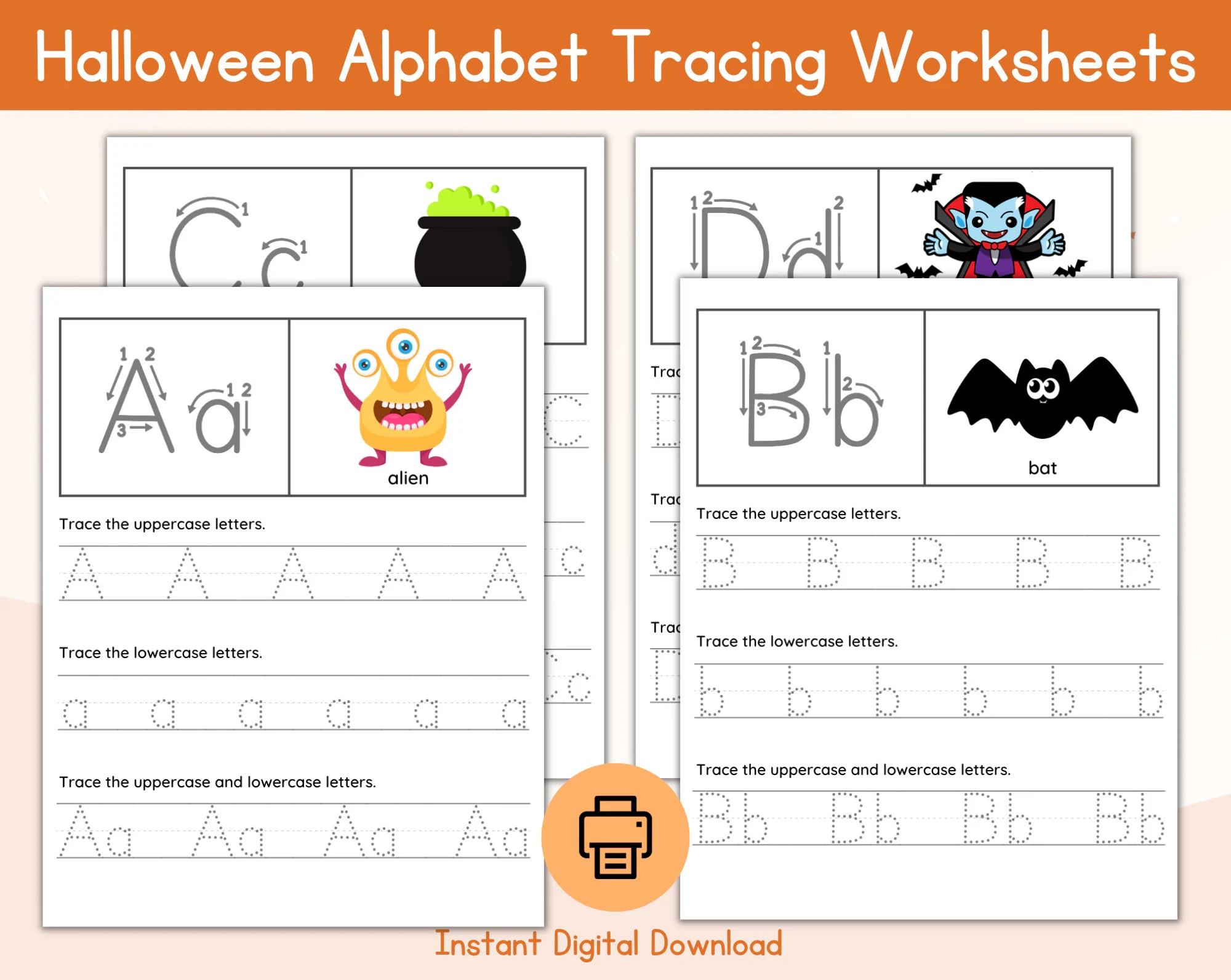 Halloween Alphabet Tracing Worksheets A Z ABC Halloween Tracing 