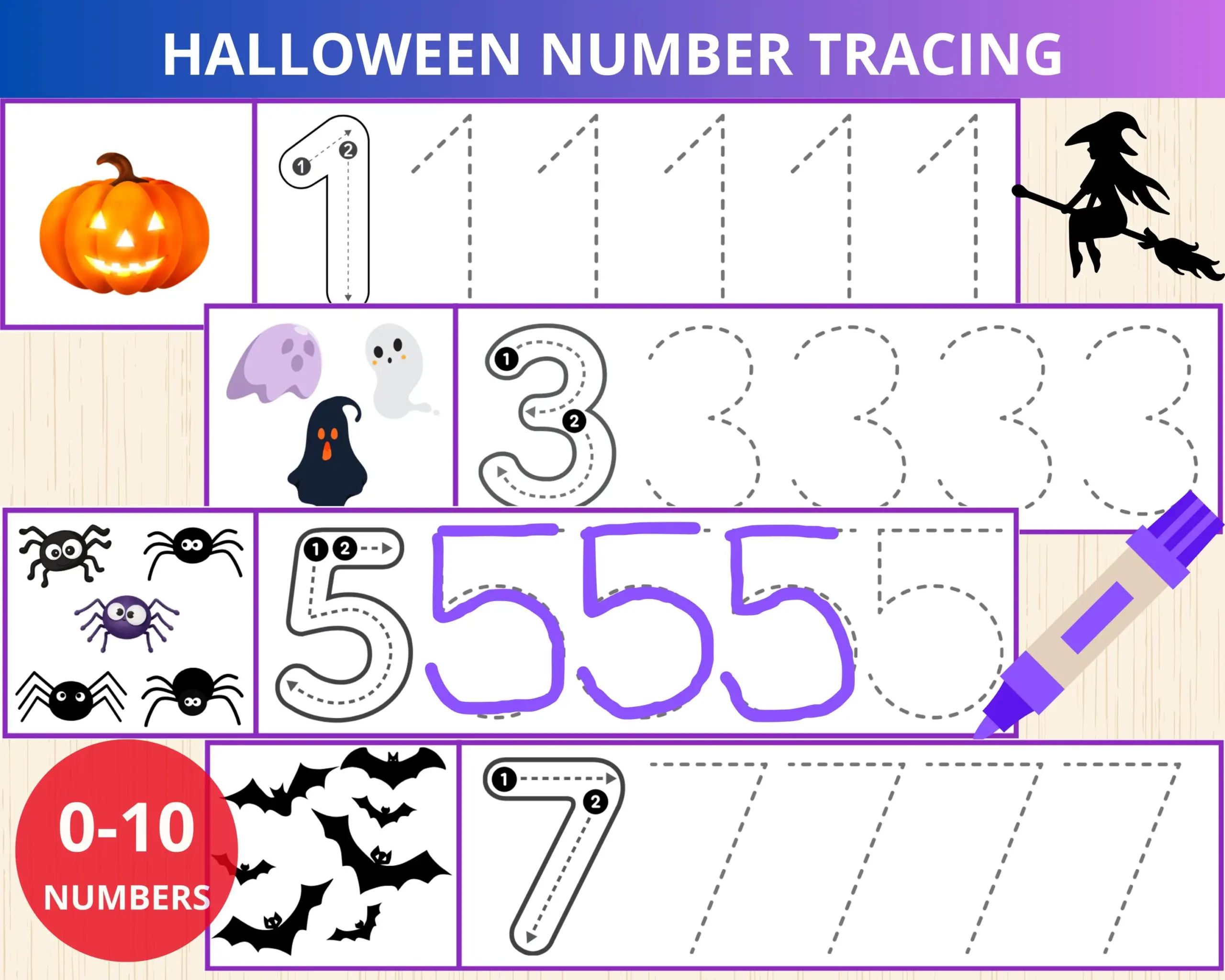 Halloween Number Tracing handwriting Practice writing Skills 