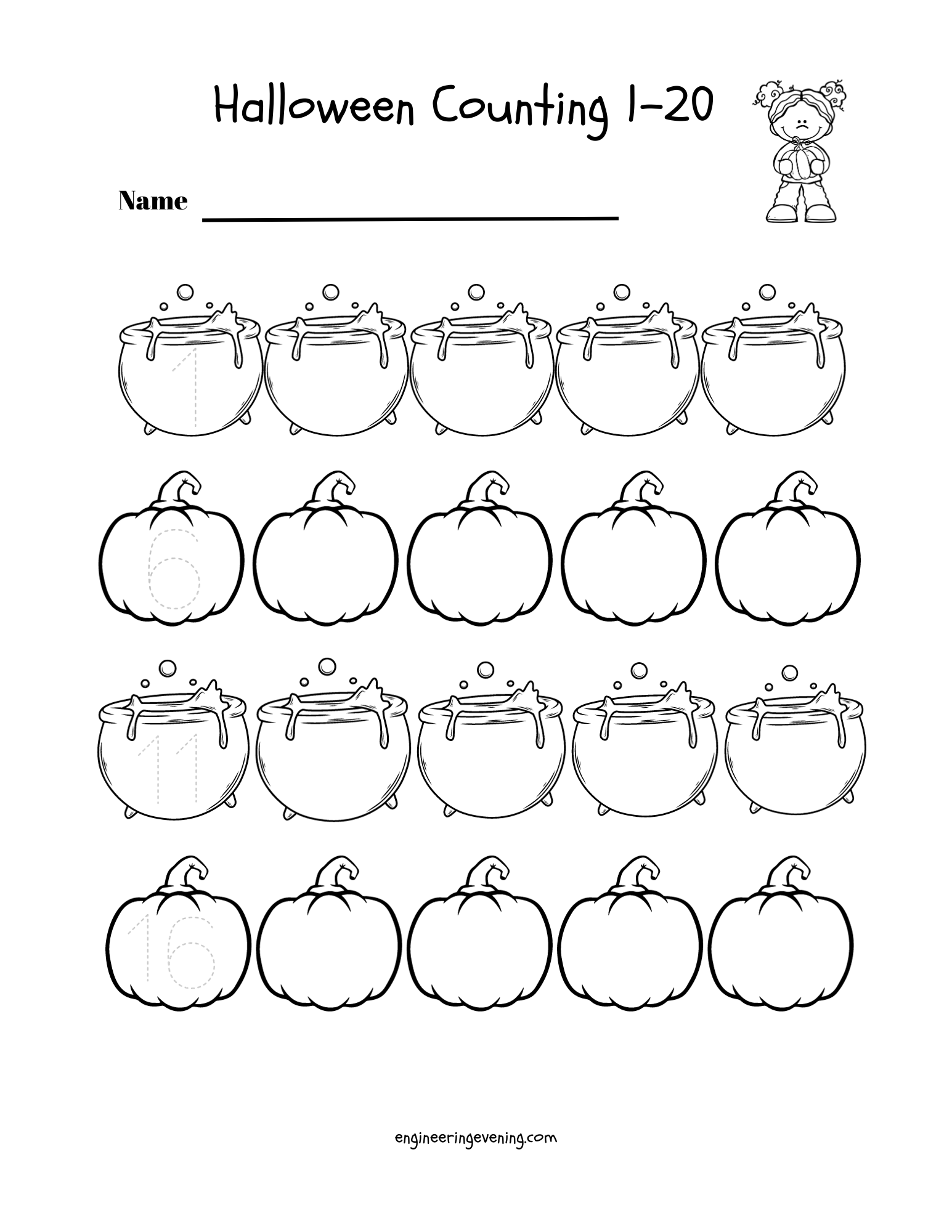 Halloween Numbers 1 20 Tracing Worksheet