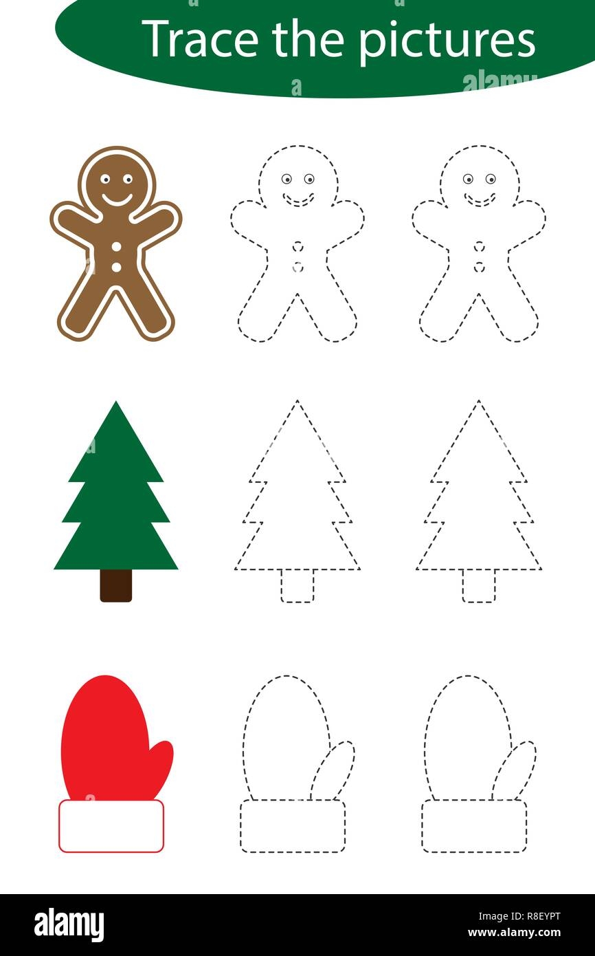 Handwriting Practice Sheet Christmas Trace The Pictures 