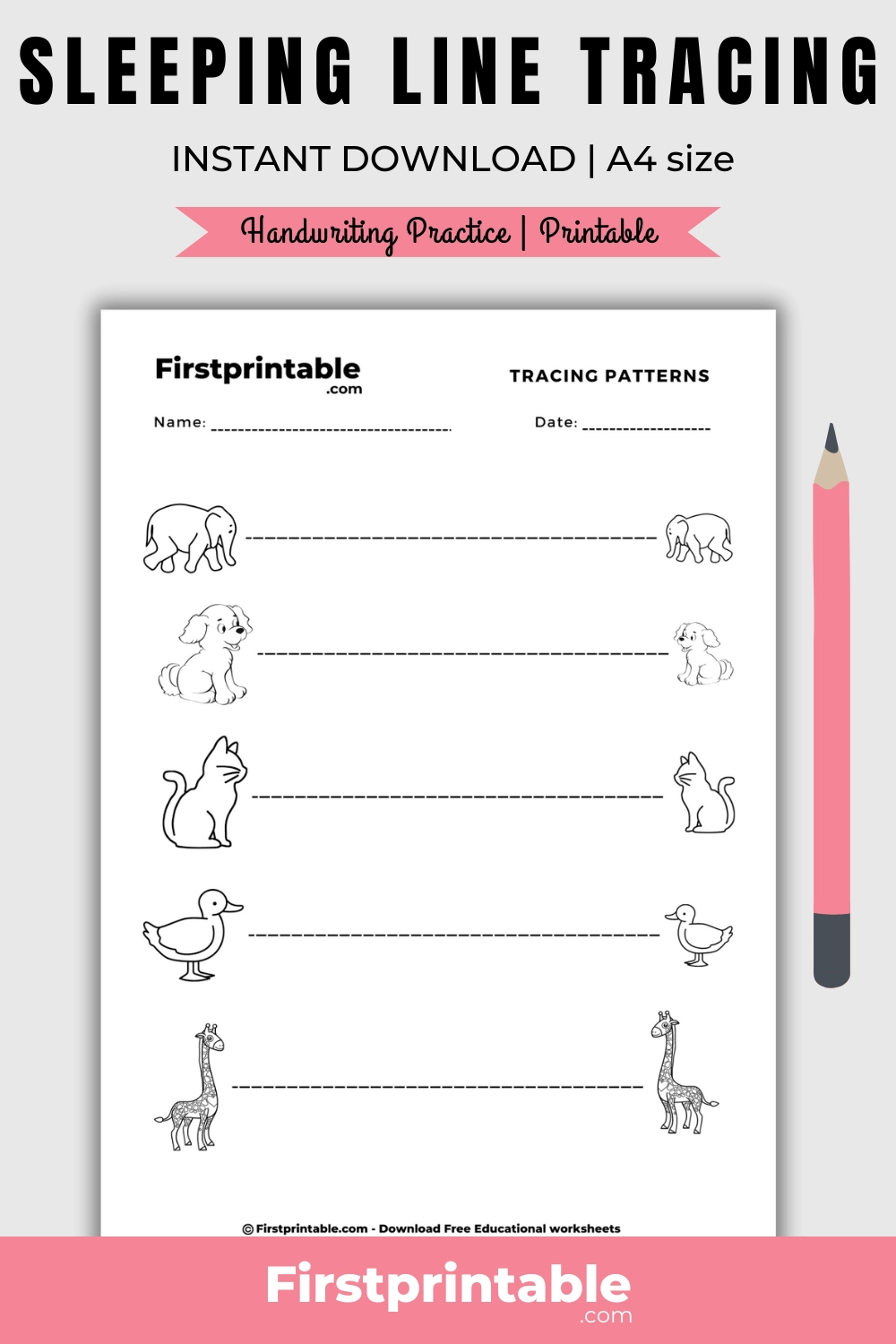 Homeschool Tracing Pattern Worksheet Sleeping Line