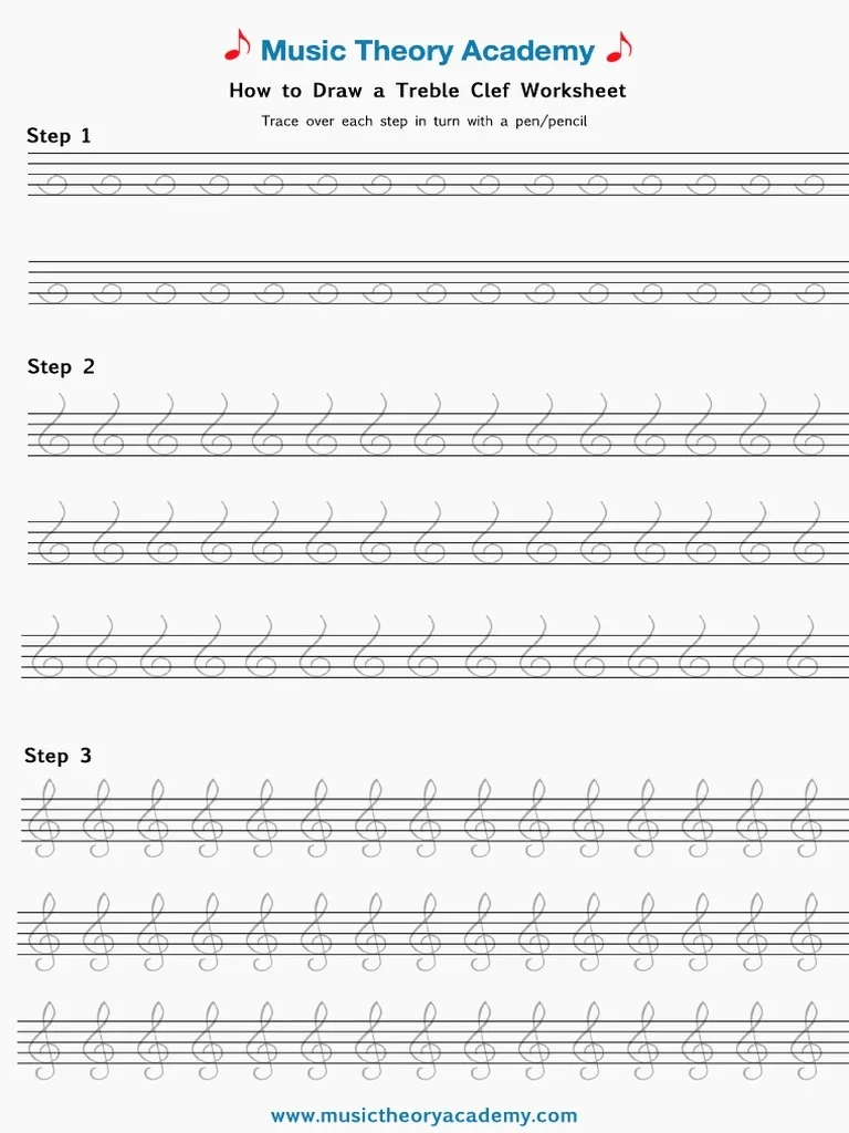 How To Draw A Treble Clef Worksheet PDF