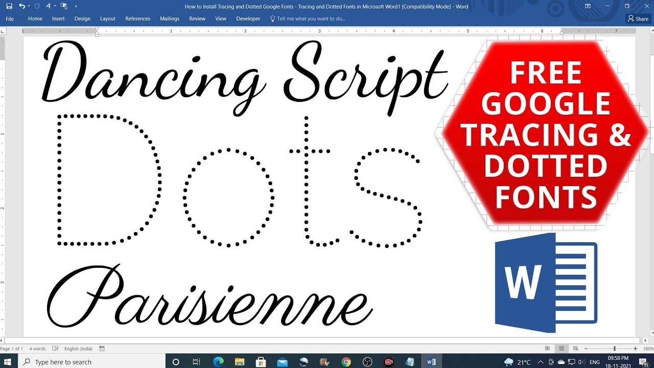 How To Install Tracing And Dotted Google Fonts Tracing And Dotted Fonts In Microsoft Word