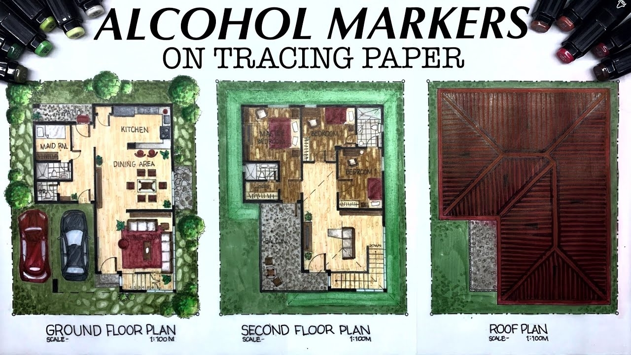 How To Render FLOOR PLAN With Alcohol Markers ARCHITECTURAL RENDER TOUCH FIVE