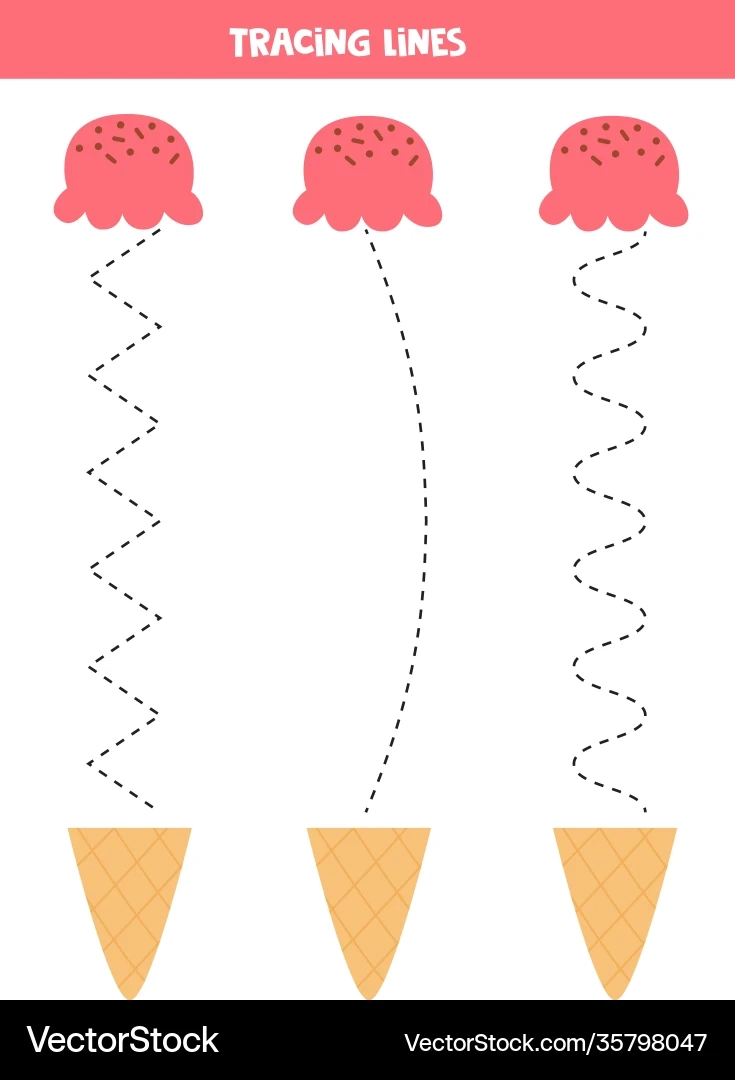 Ice Cream Cone Line Tracing Worksheet Royalty Free Vector 