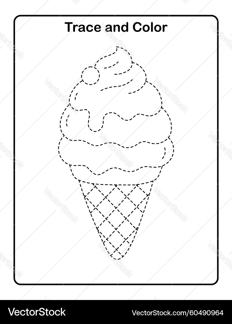Ice Cream Tracing Worksheet For Kids Royalty Free Vector 