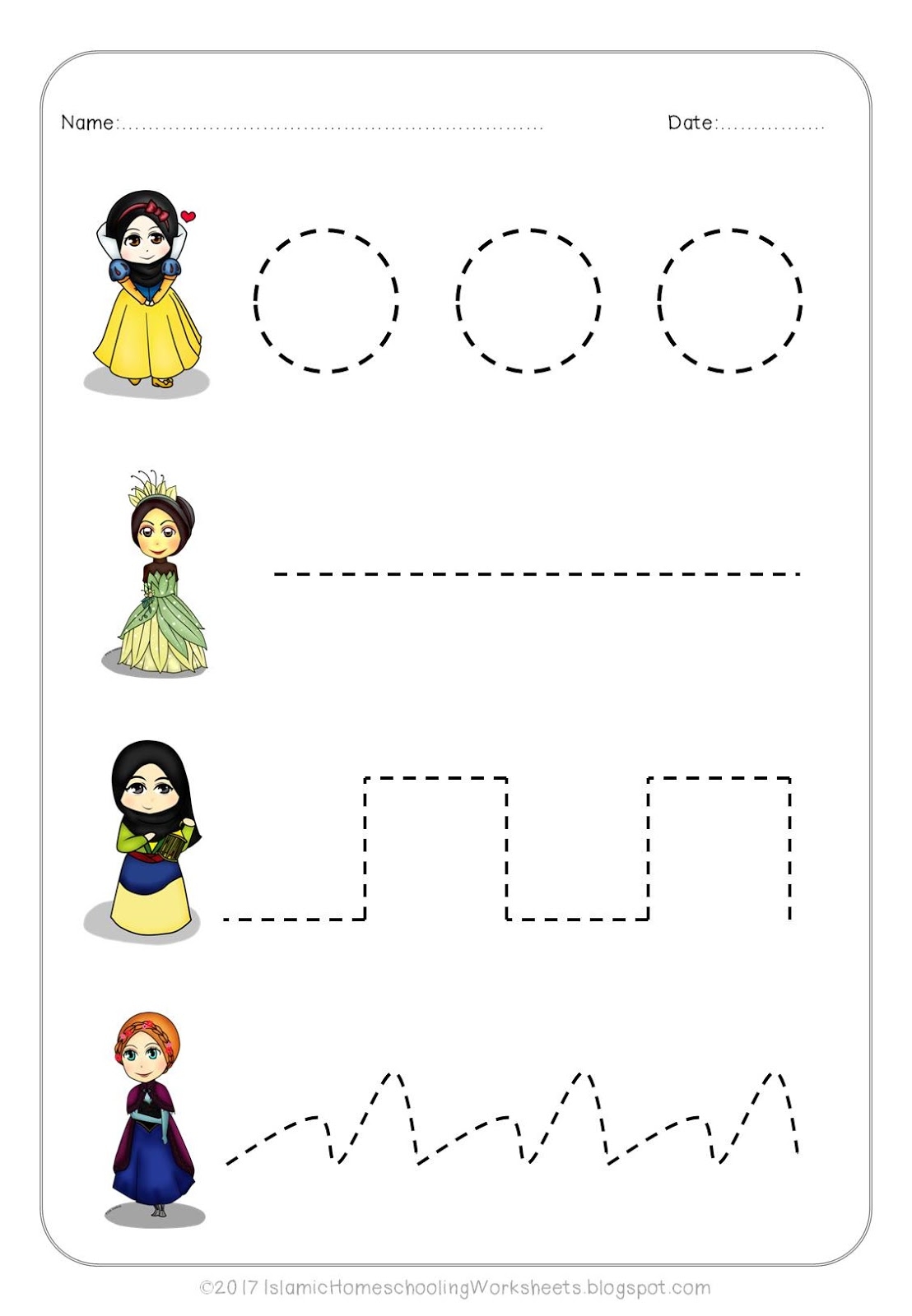 Princess Tracing Worksheets