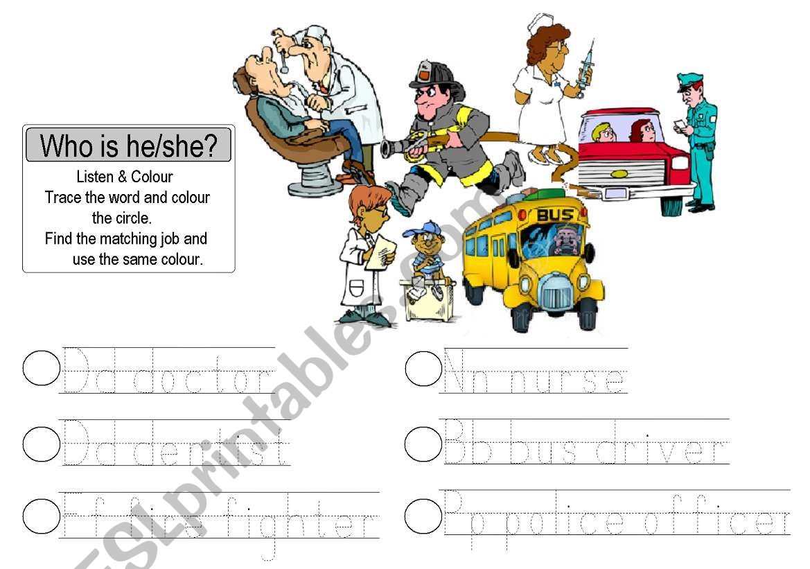 Jobs Picture And Tracing ESL Worksheet By Km04ng