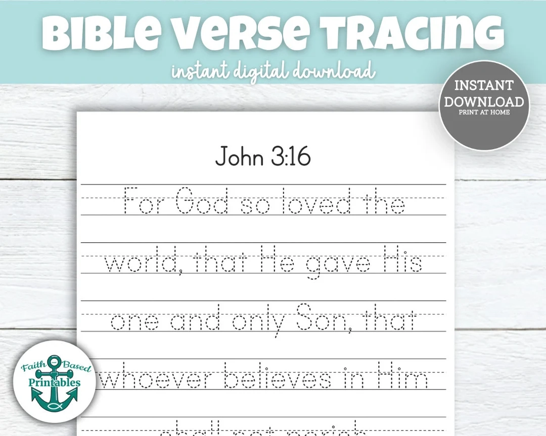 John 3 16 Scripture Tracing Sheet Bible Memory Verse Memorization 