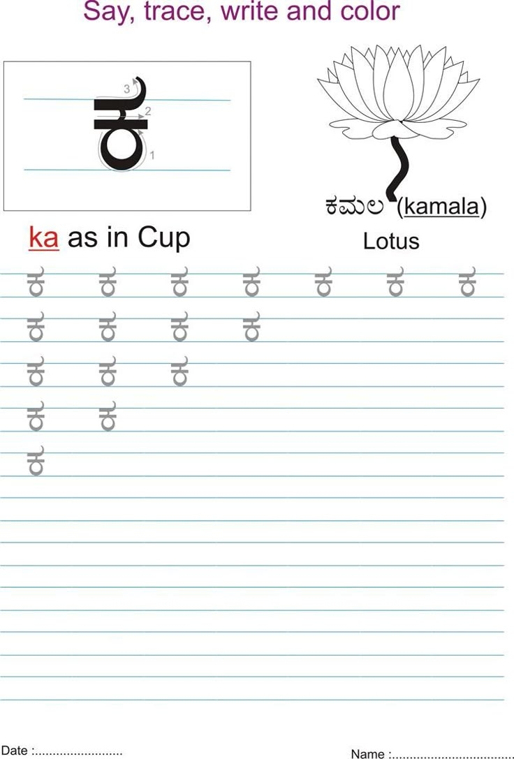Kannada Alphabets Tracing Worksheets