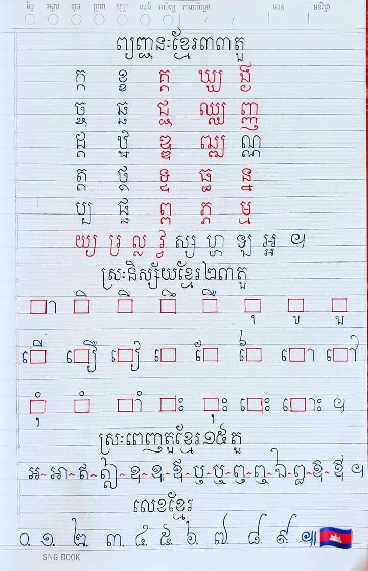 Khmer Handwriting Cambodian Alphabet Vowels Full Vowels 