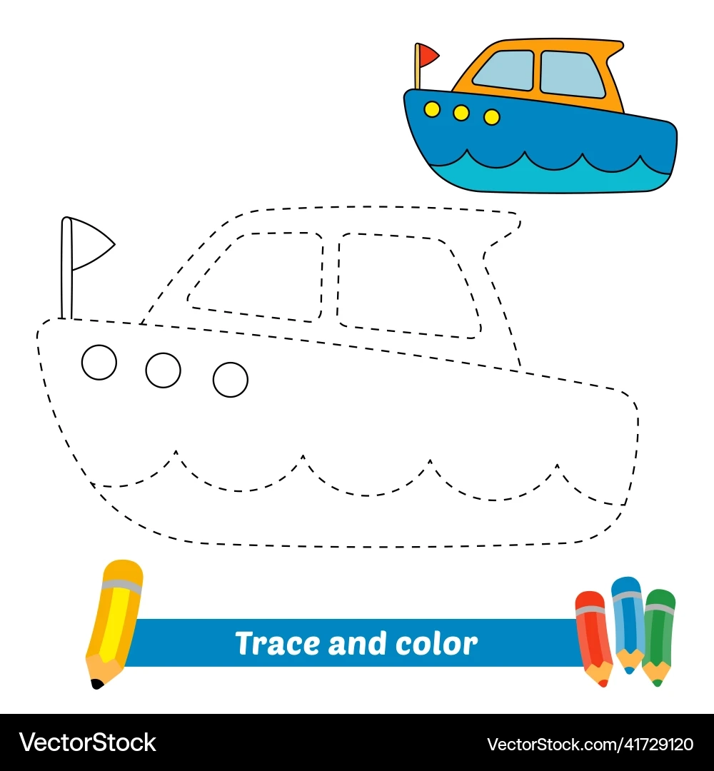 Kids Speed Boat Trace amp Color Worksheet Royalty Free Vector 
