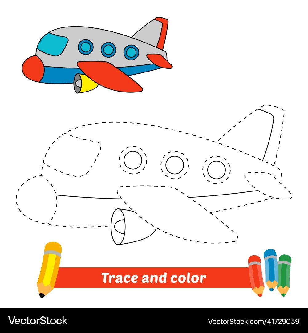 Kids Trace amp Color Airplane Royalty Free Vector VectorStock