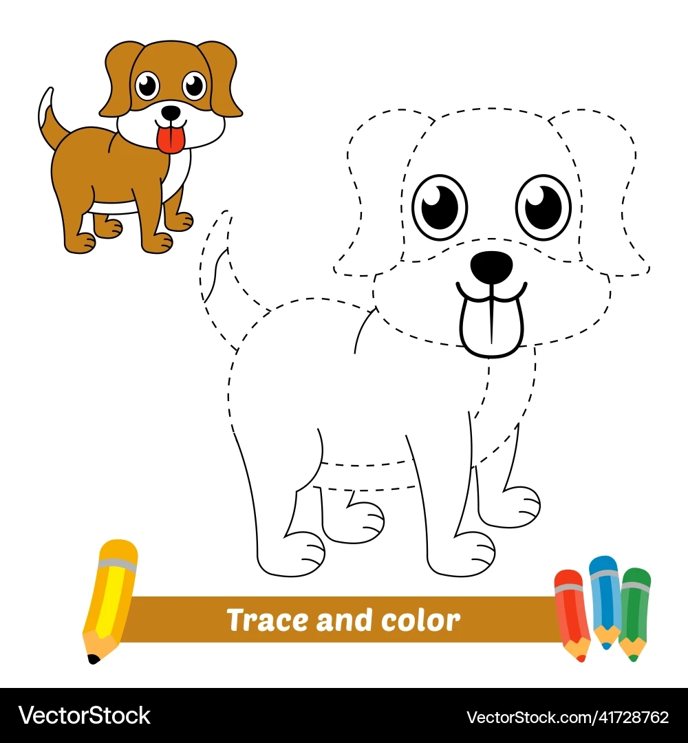 Kids Trace amp Color Dog Activity Royalty Free Vector VectorStock