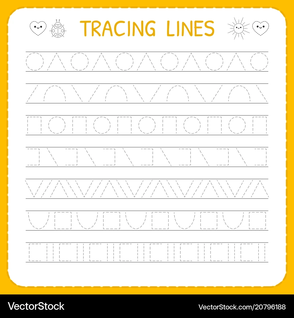 Kids Writing Line Trace Worksheet Royalty Free Vector VectorStock