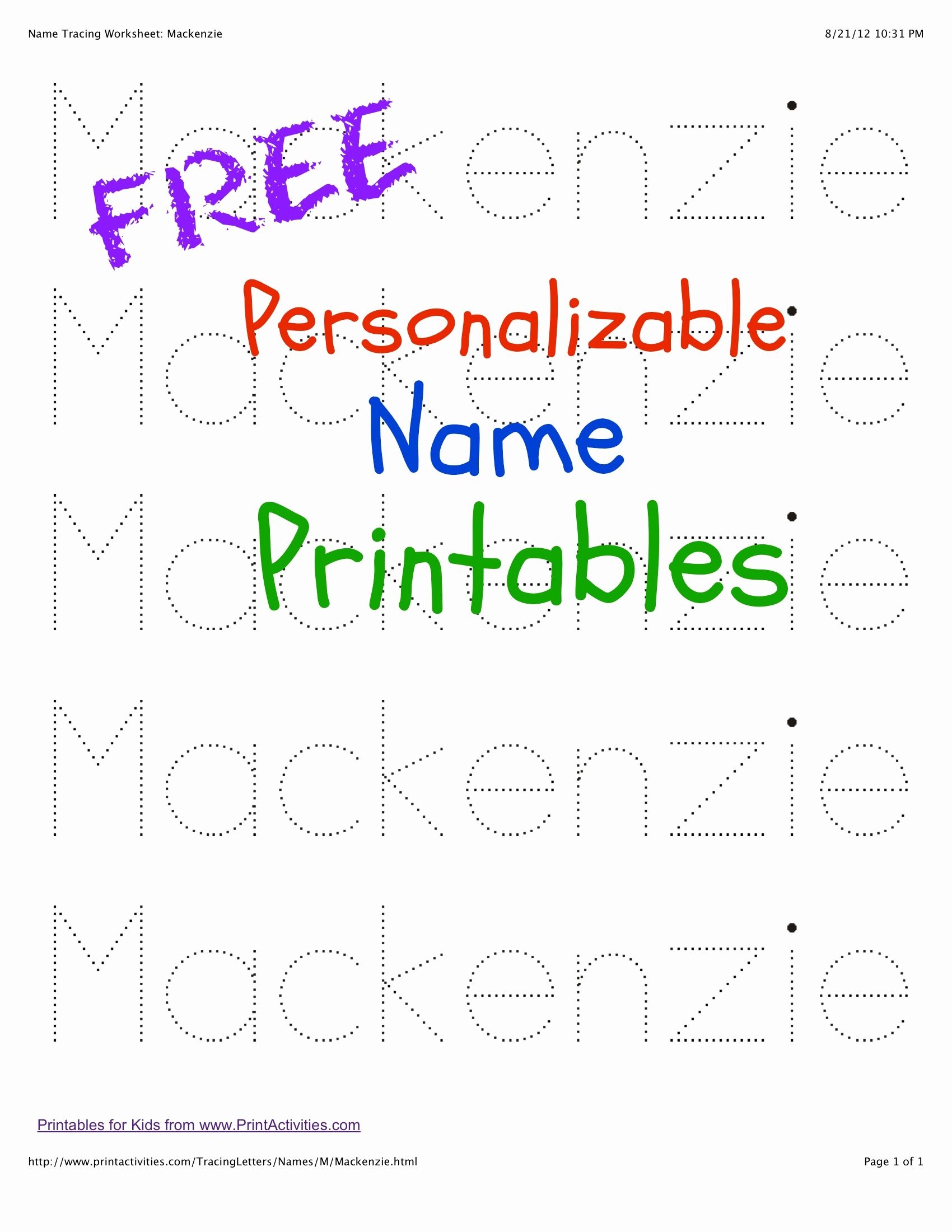 Large Lined Paper Custom Name Tracing Sheets For Kids 