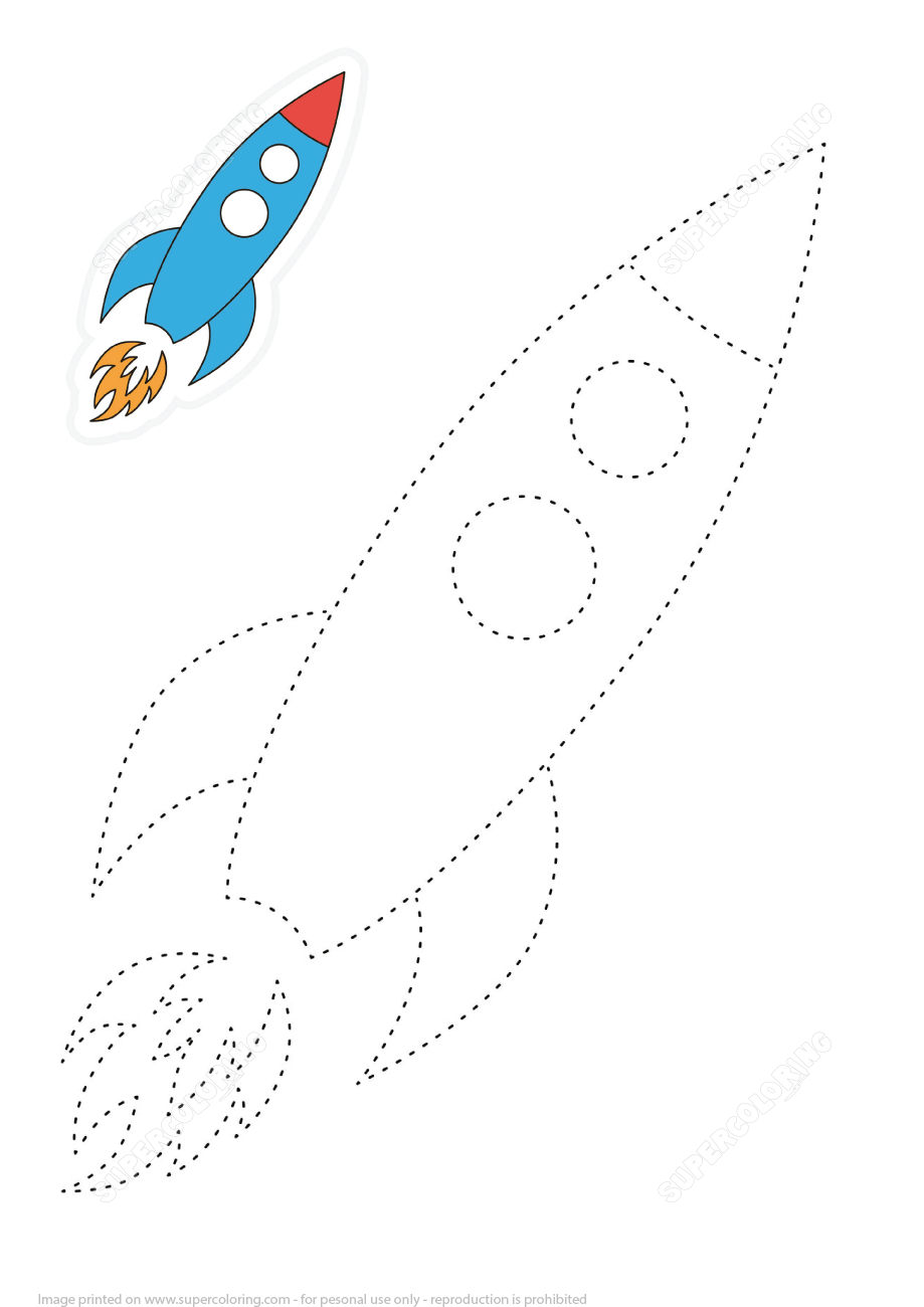 Learn To Draw Space Rocket By Tracing Dashed Lines Free 